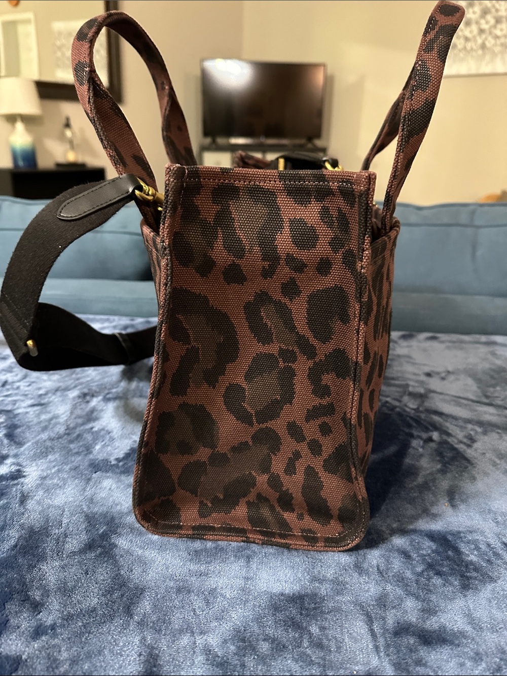Coach Leopard-Print Canvas Satchel in Brown and Black - Picture 5 of 12